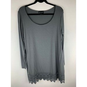 B. Boutique Womens Top Size Large Gray Long Sleeve Lace Hem Long Tunic